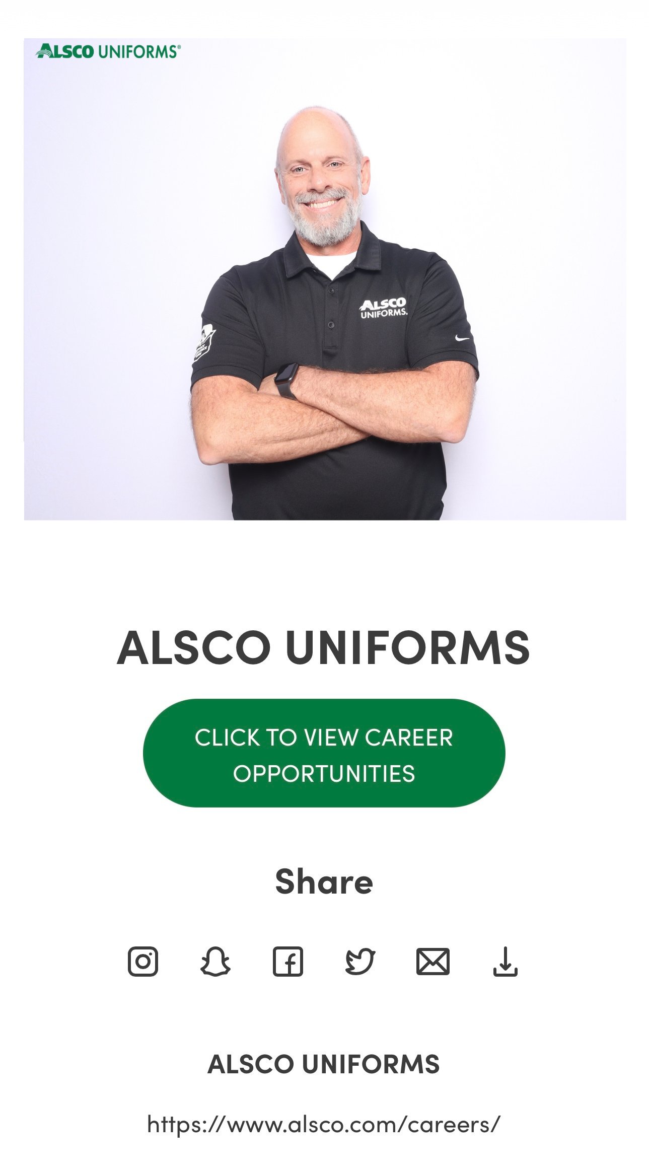 Sample branded photo booth print — Alsco Uniforms corporate event