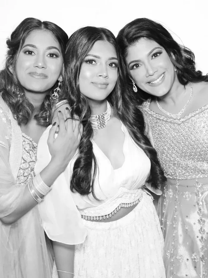 Elegant black and white glam photo booth three women Virginia Beach
